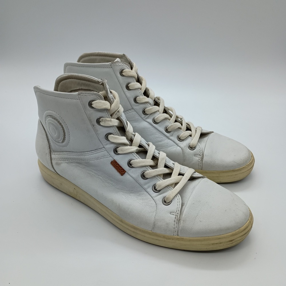 ECCO Soft 7 White Leather High Top Sneakers Mens Size 41 Extra Width